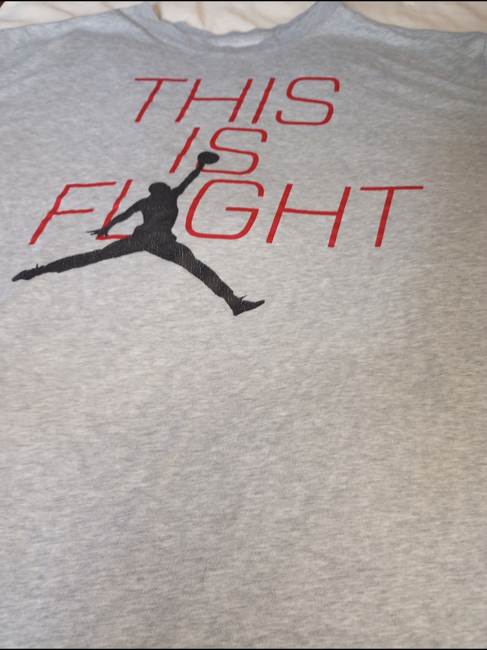 Air Jordan Light Gray 'This Is Flight' Short Sleeve Tee with Red Print Size XXL